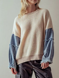 Lucy Denim Sleeve Two Tone Sweater