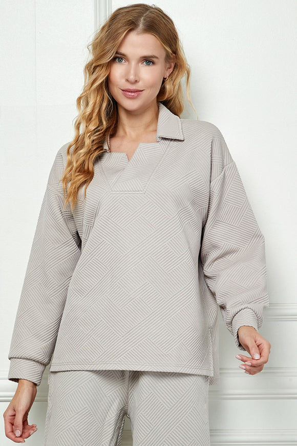 Betsy L/S Textured Collared Top